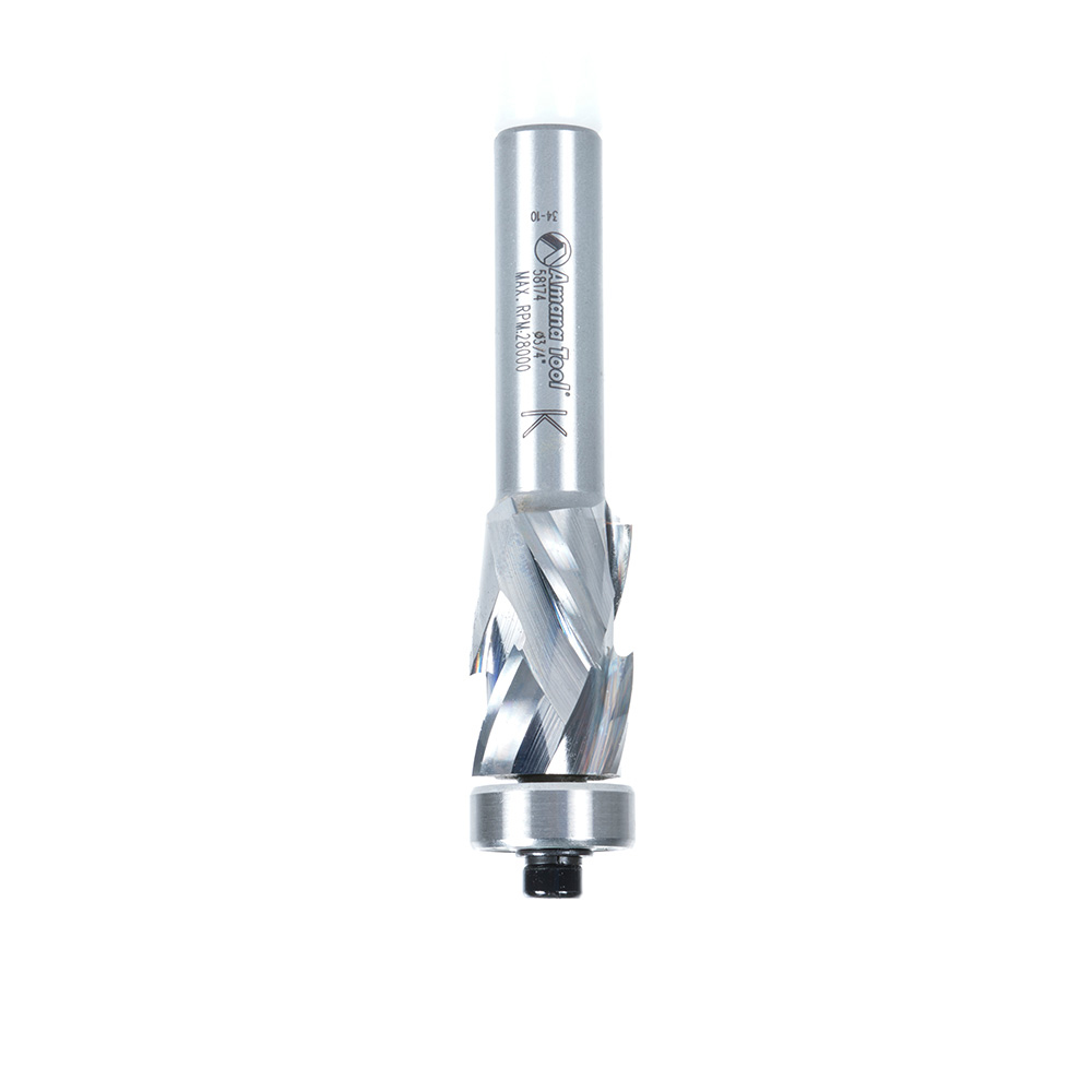 Amana 58174 Solid Carbide (Brazed To Steel Shank) Spiral Flush Trim Compression 3/4 Dia x 1-9/64 x 1/2 Inch Shank With Lower Ball Bearing