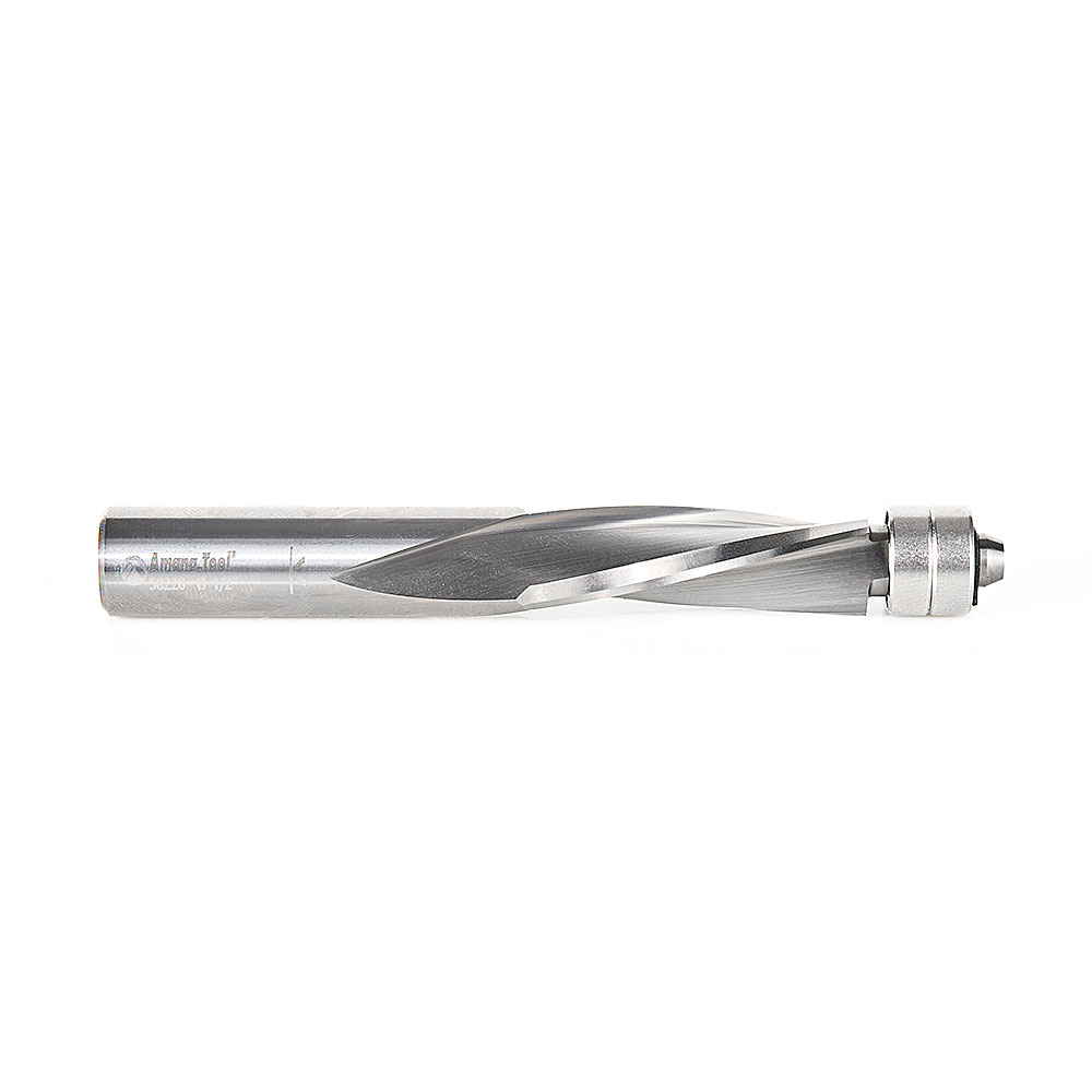 Amana 58220 Solid Carbide UltraTrim Spiral 3 Flute 1/2 Dia x 1-1/2 x 1/2 Inch Shank with Double Lower Ball Bearing Down-Cut