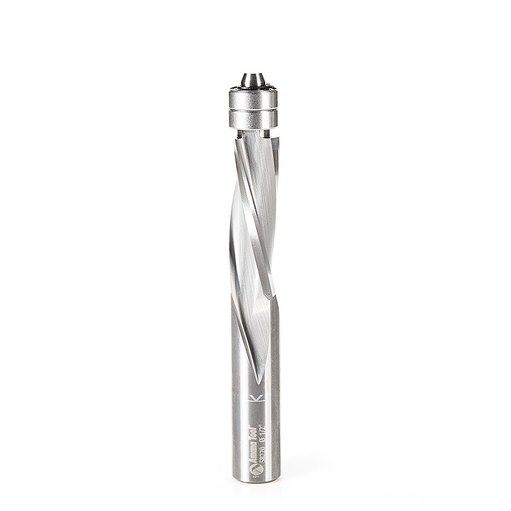 Amana 58220 Solid Carbide UltraTrim Spiral 3 Flute 1/2 Dia x 1-1/2 x 1/2 Inch Shank with Double Lower Ball Bearing Down-Cut