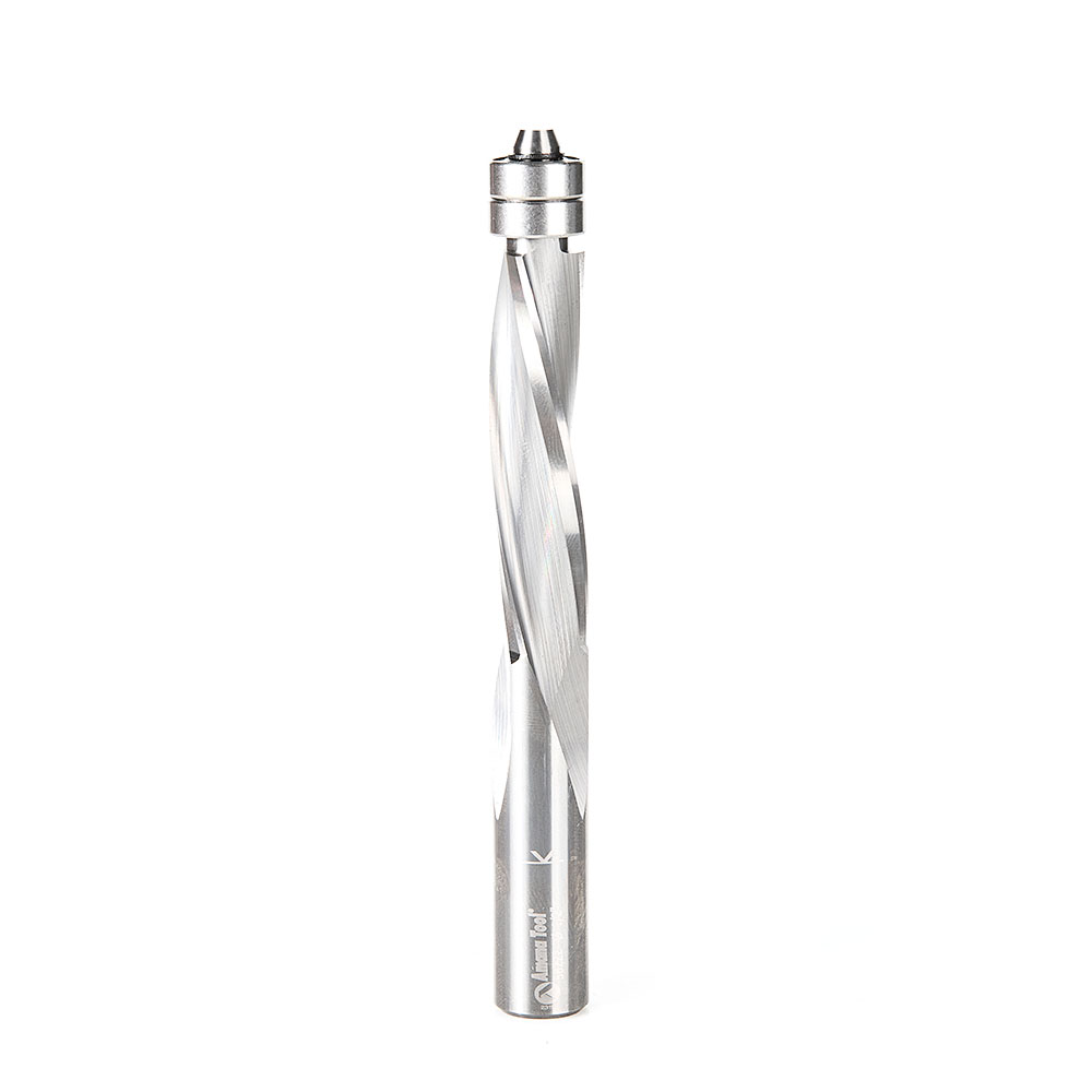 Amana 58222 Solid Carbide UltraTrim Spiral 3 Flute 1/2 Dia x 2 x 1/2 Inch Shank with Double Lower Ball Bearing Down-Cut
