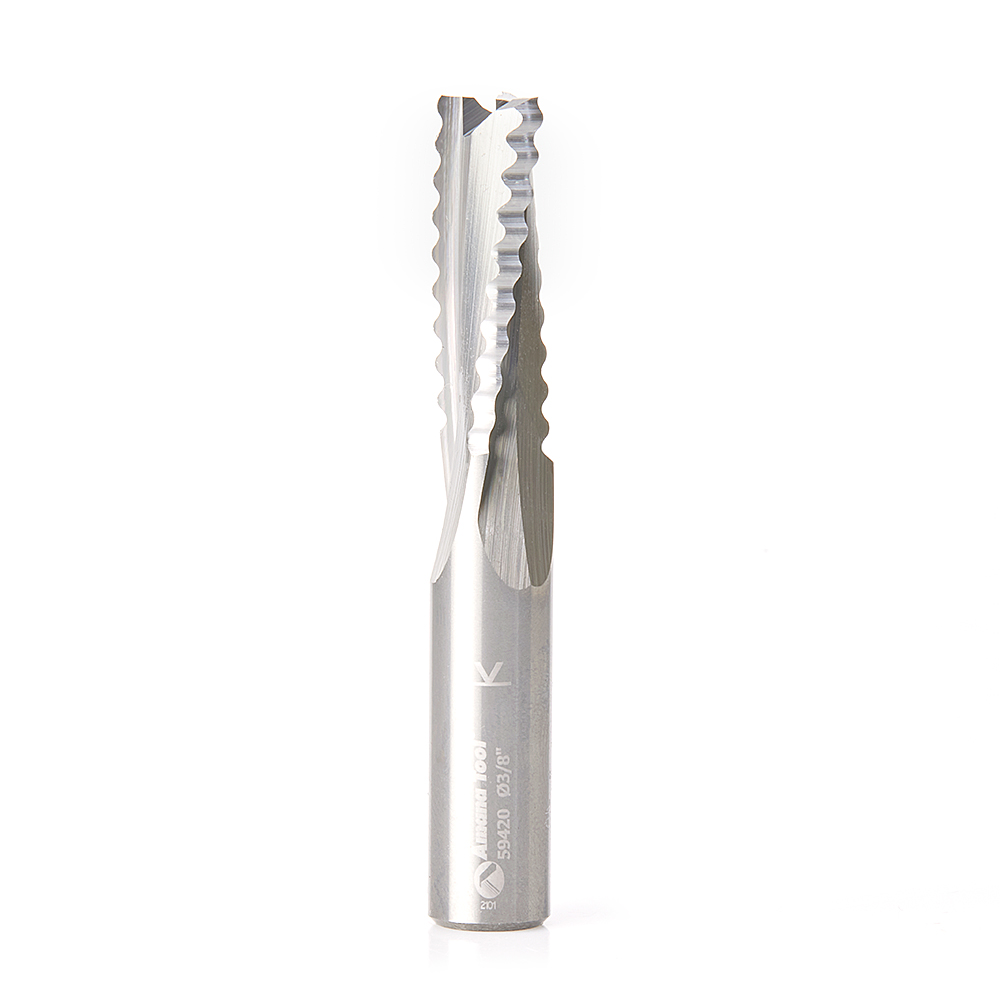 Amana 59420 CNC Solid Carbide Roughing Spiral 3 Flute Chipbreaker 3/8 Dia x 1 x 3/8 Inch Shank Up-Cut Router Bit For Castle And Porter Cable Machines