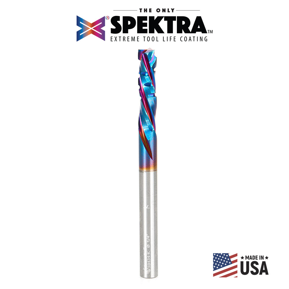 Amana 59434-K CNC Solid Carbide Spektra, Extreme Tool Life Coated Mortise Compression with Chipbreaker Spiral 1/4 Dia x 1 Inch x 1/4 Shank