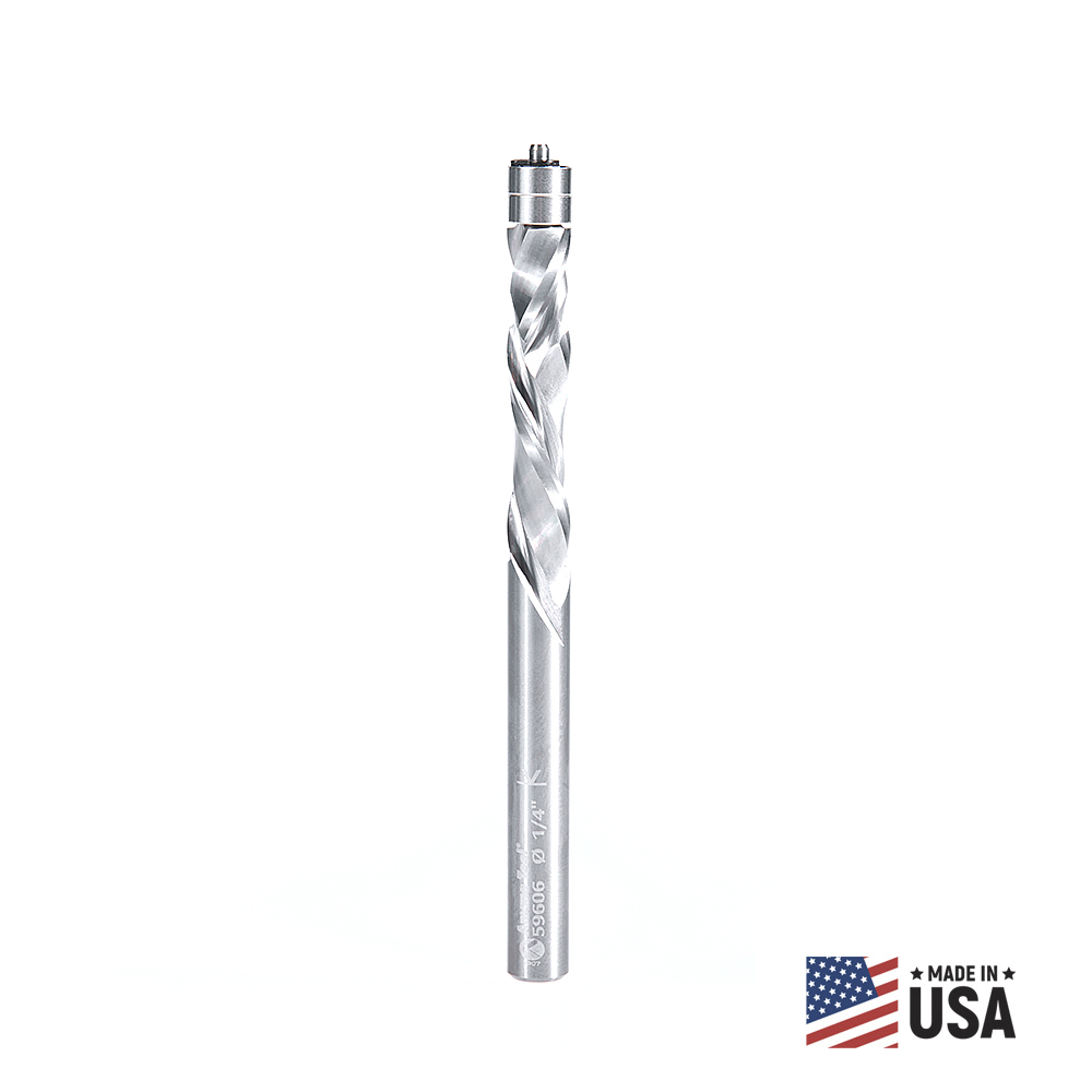 Amana 59606 Solid Carbide Compression Spiral 1/4 Dia x 1-1/4 x 1/4 Inch Shank with Double Ball Bearing