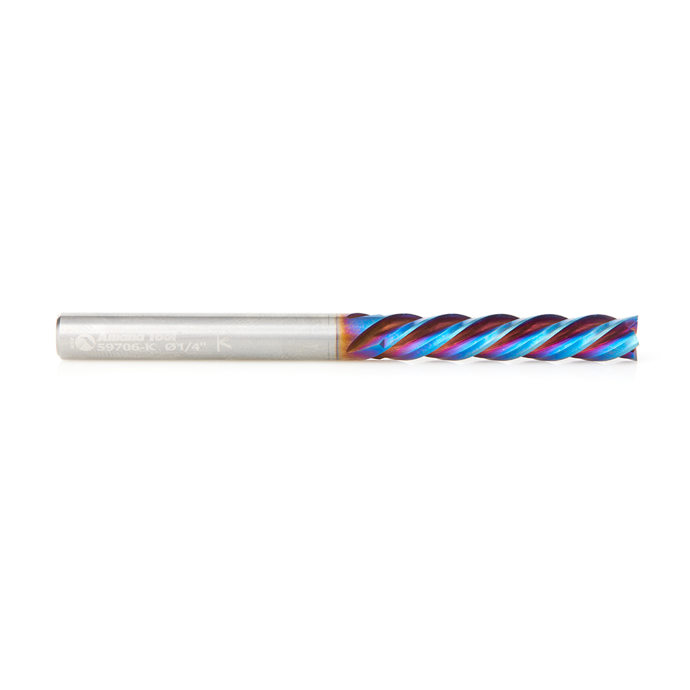 Amana 59706-K Solid Carbide Spektra, Extreme Tool Life Coated Spiral Plunge 1/4 Dia x 1-1/4 x 1/4 Inch Shank Down-Cut, 4-Flute