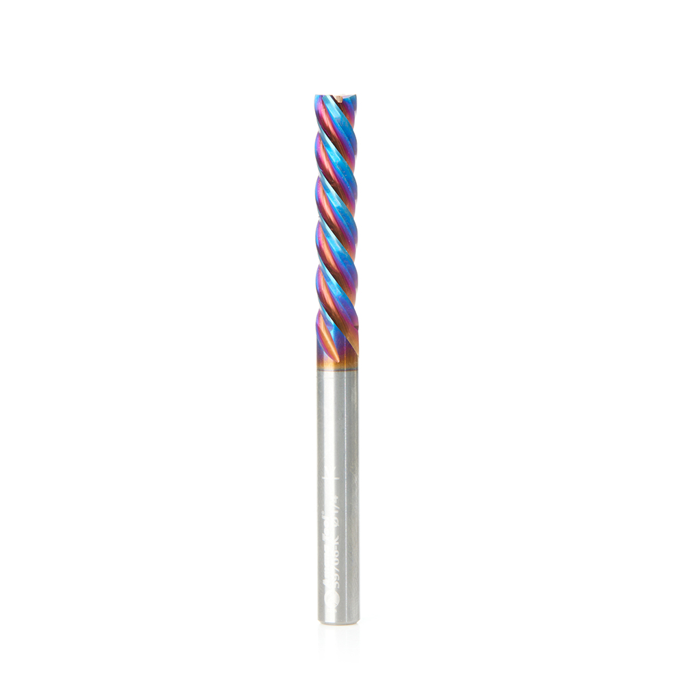 Amana 59706-K Solid Carbide Spektra, Extreme Tool Life Coated Spiral Plunge 1/4 Dia x 1-1/4 x 1/4 Inch Shank Down-Cut, 4-Flute
