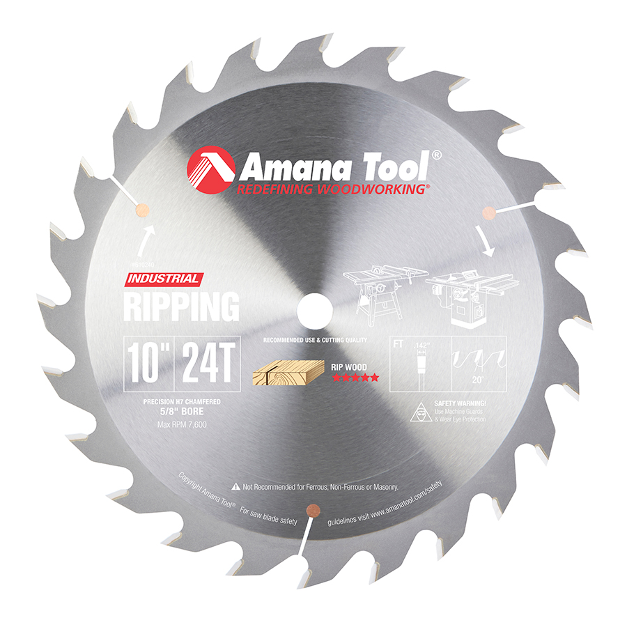 Amana 610240 Carbide Tipped Ripping Standard 10 Inch Dia x 24T FT, 20 Deg, 5/8 Bore