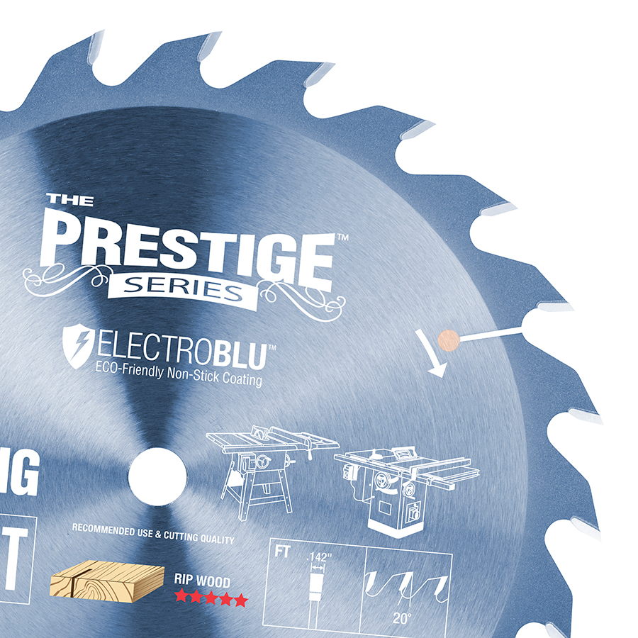 Amana 610240C Electro-Blu, Carbide Tipped Prestige® Ripping Standard 10 Inch Dia x 24T FT, 20 Deg, 5/8 Bore
