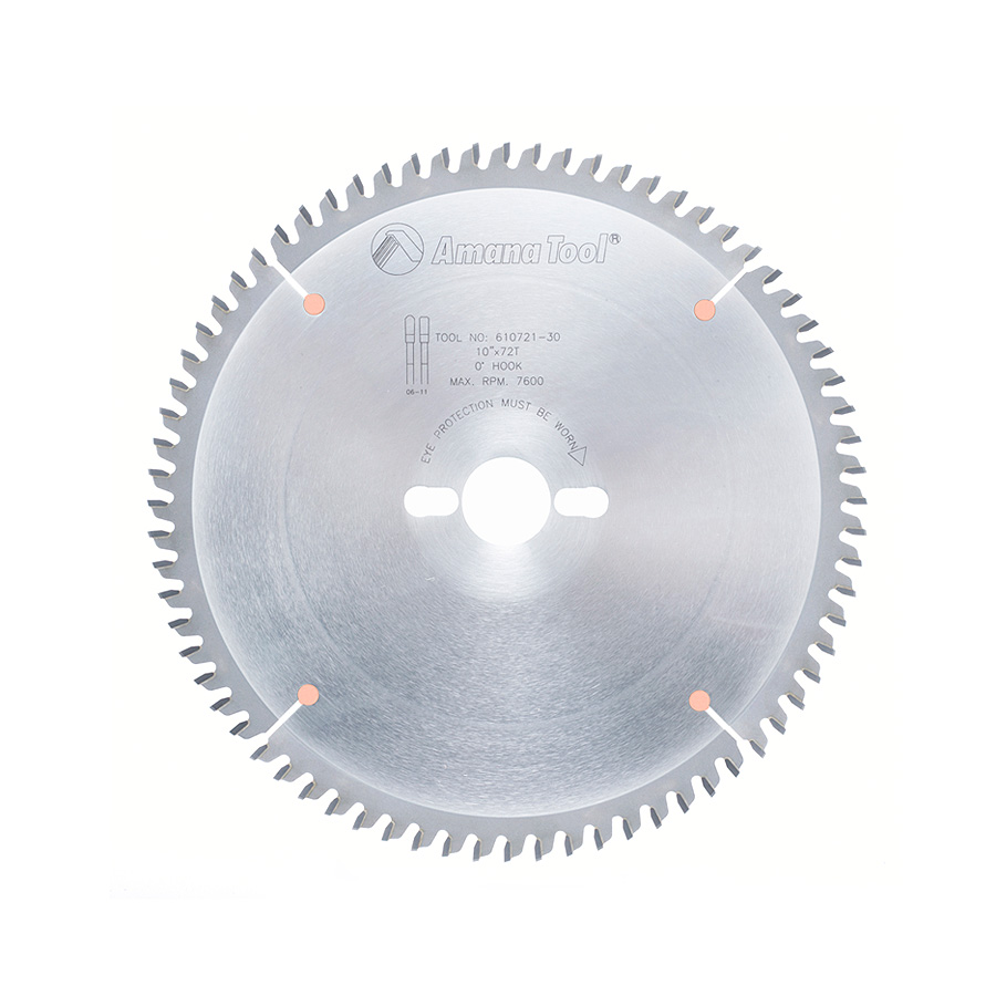 Amana 610721-30 Carbide Tipped Solid Surface 10 Inch Dia x 72T MTC, 0 Deg, 30mm Bore