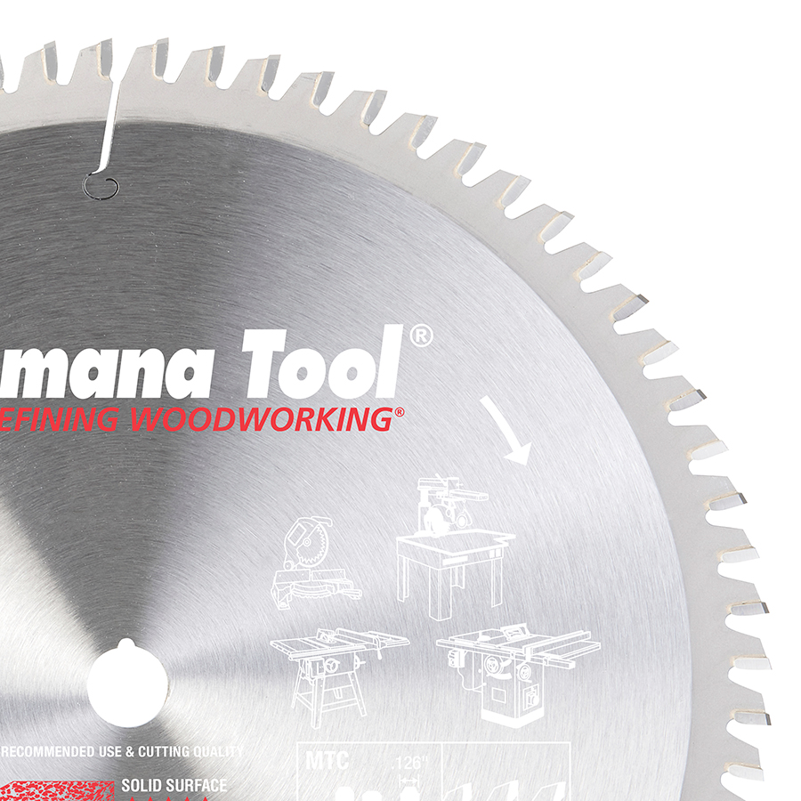 Amana 610721 Carbide Tipped Solid Surface 10 Inch Dia x 72T MTC, 0 Deg, 5/8 Bore
