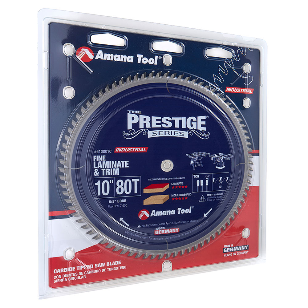 Amana 610801C Carbide Tipped Prestige® Fine Cut-Off and Crosscut 10 Inch Dia x 80T TCG, 10 Deg, 5/8 Bore
