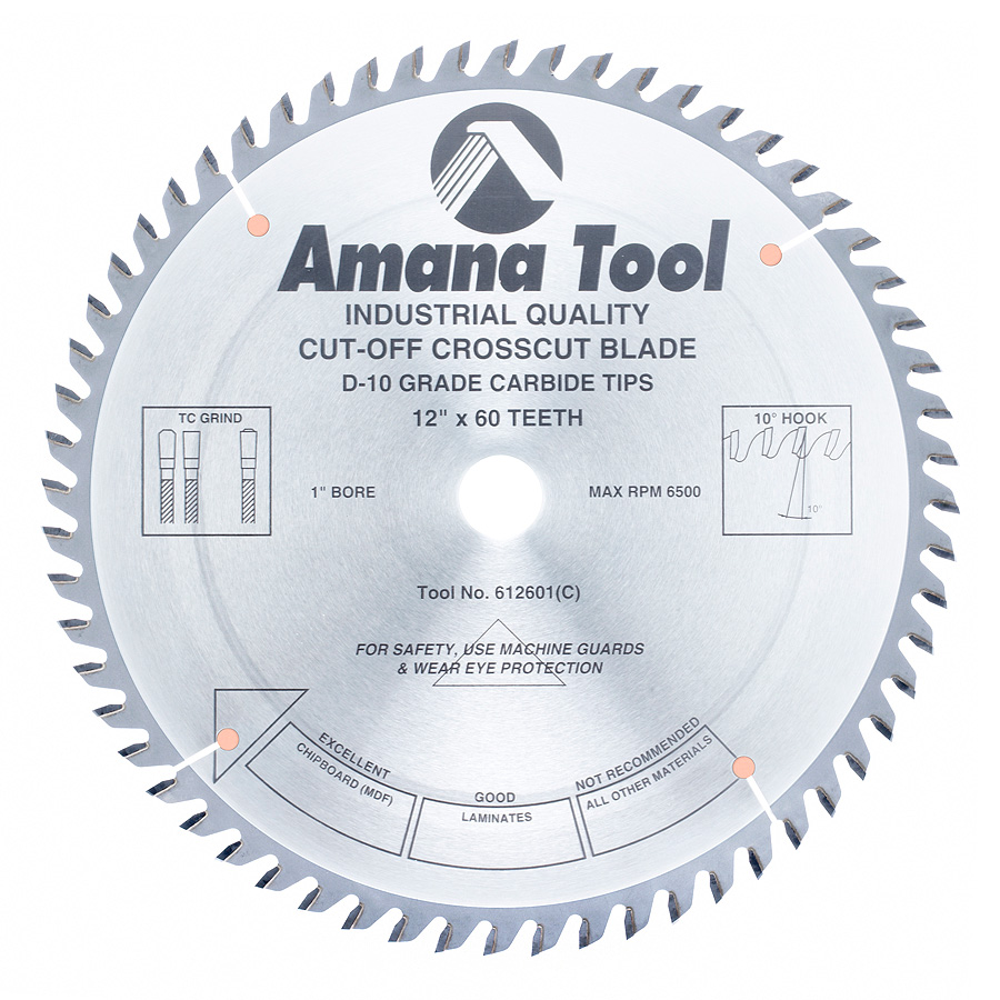 Amana 612601 Carbide Tipped Heavy Duty General Purpose 12 Inch Dia x 60T TCG, 10 Deg, 1 Inch Bore