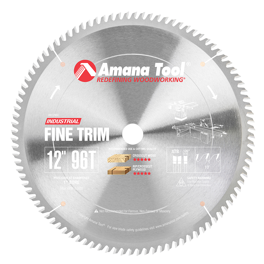 Amana 612960 Carbide Tipped Trim 12 Inch Dia x 96T ATB, 10 Deg, 1 Inch Bore