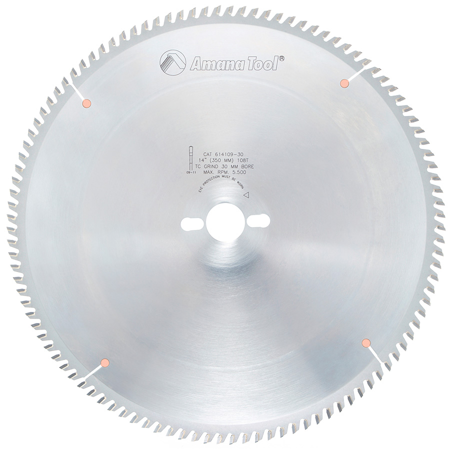 Amana 614109-30 Carbide Tipped Fine Cut-Off and Crosscut 14 Inch Dia x 108T TCG, 10 Deg, 30mm Bore