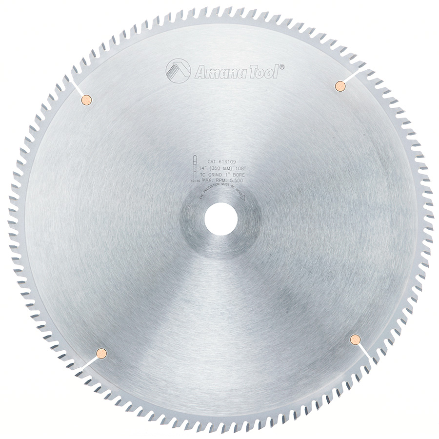 Amana 614109 Carbide Tipped Fine Cut-Off and Crosscut 14 Inch Dia x 108T TCG, 10 Deg, 1 Inch Bore