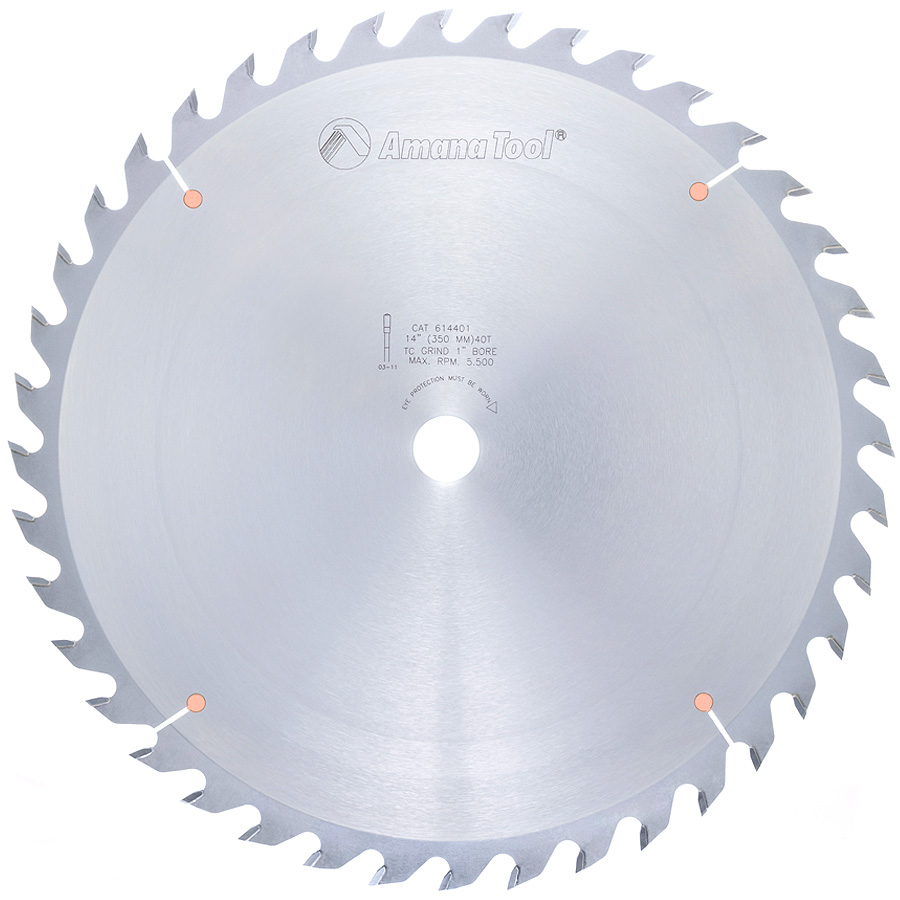 Amana 614401 Carbide Tipped Glue Line Ripping 14 inch Dia x 40T TCG, 22 Deg, 1 Inch Bore