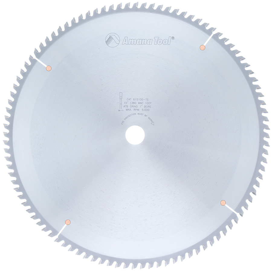 Amana 615100-TS Carbide Tipped Thin Kerf Miter 15 Inch Dia x 100T ATB, 10 Deg, 1 Inch Bore
