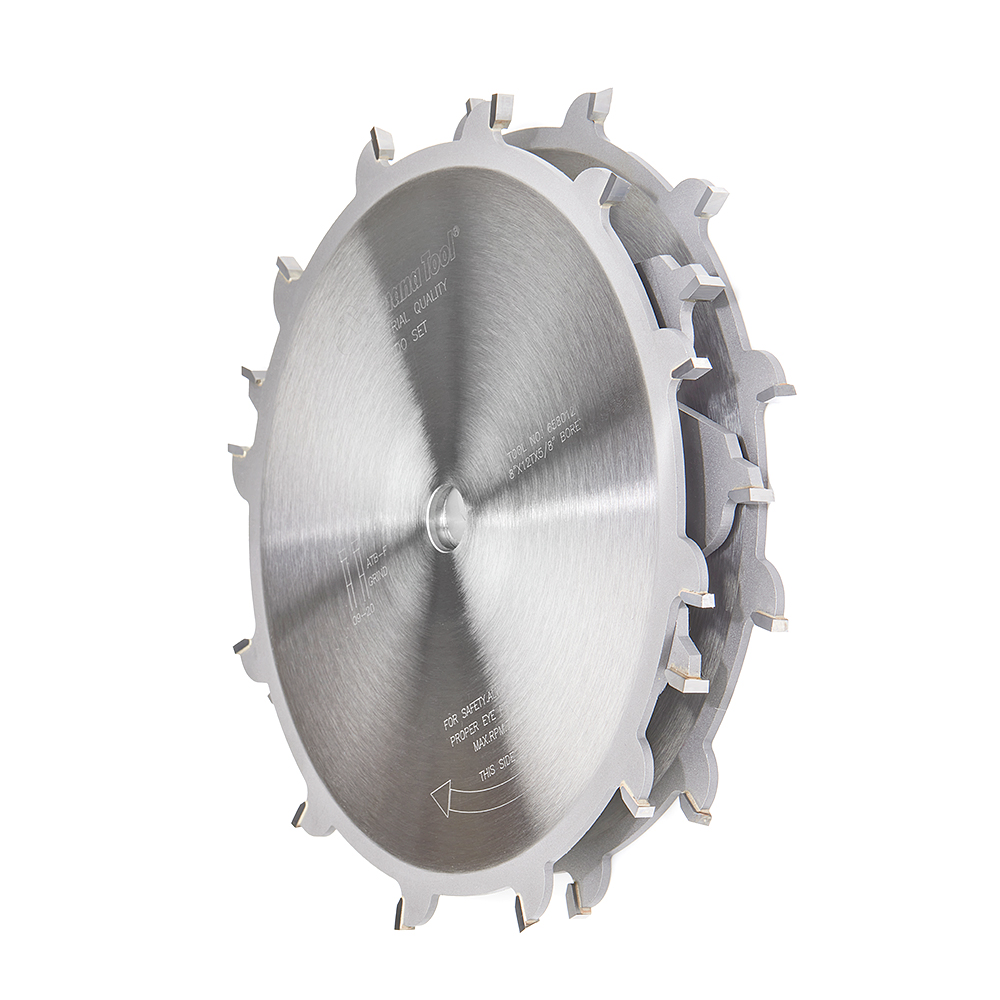 Amana 658012 Carbide Tipped Dado 8 Inch Dia x 12T ATB/FT -5 Deg, 5/8 Bore, Dado Set with Three 2-Wing Chippers