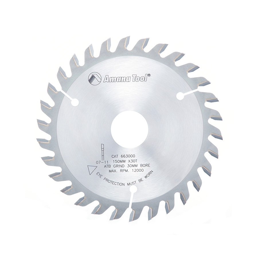 Amana 663000 Carbide Tipped Edgebander Trim 150mm Dia x 30T ATB, 10 Deg, 30mm Bore