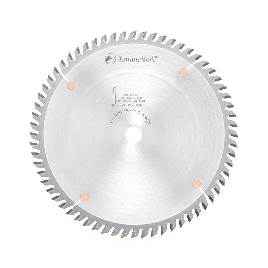 Amana 686401 Carbide Tipped Fine Cut-Off and Crosscut 8 Inch Dia x 64T TCG, 10 Deg, 5/8 Bore