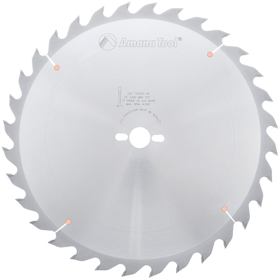 Amana 716320-30 Carbide Tipped Heavy-Duty Ripping 16 Inch Dia x 32T FT, 18 Deg, 30mm Bore