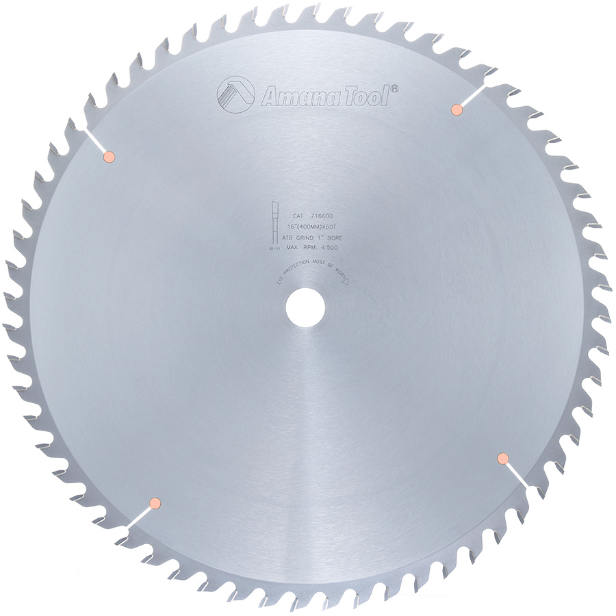 Amana 716600 Carbide Tipped Heavy Duty Cut-Off and Crosscut 16 Inch Dia x 60T ATB, 10 Deg, 1 Inch Bore