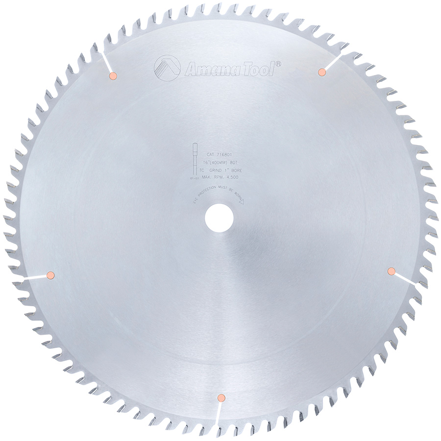 Amana 716801 Carbide Tipped Cut-Off and Crosscut 16 Inch Dia x 80T TCG, 10 Deg, 1 Inch Bore