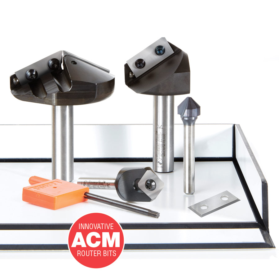 Amana RC-45716 V-Groove Insert 90 Deg. Double Edge Folding for Shaping Composite Panels .090" Tip Width x 19/64 x 43/64 Dia. x 1/4 Inch Shank