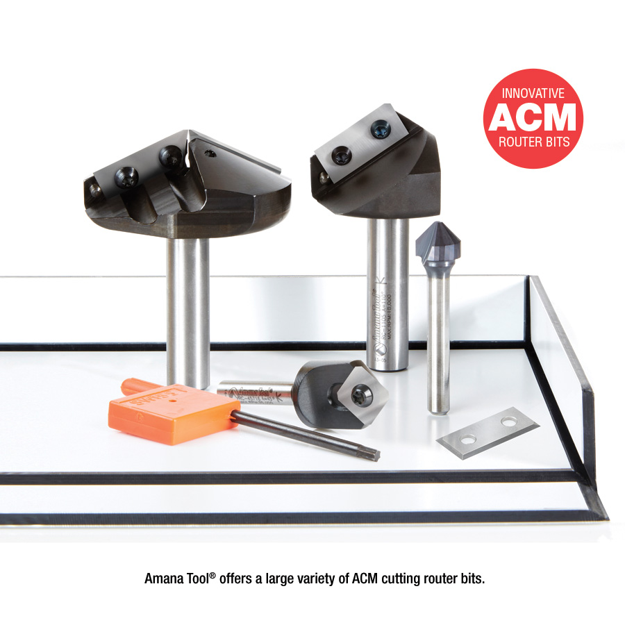 Amana RC-1175 V-Groove 110 Deg. Double Edge Folding for Shaping Composite Panels 2mm Tip Width x 37/64 x 1-47/64 Dia. x 1/2 Inch Shank Solid Carbide Insert Knife