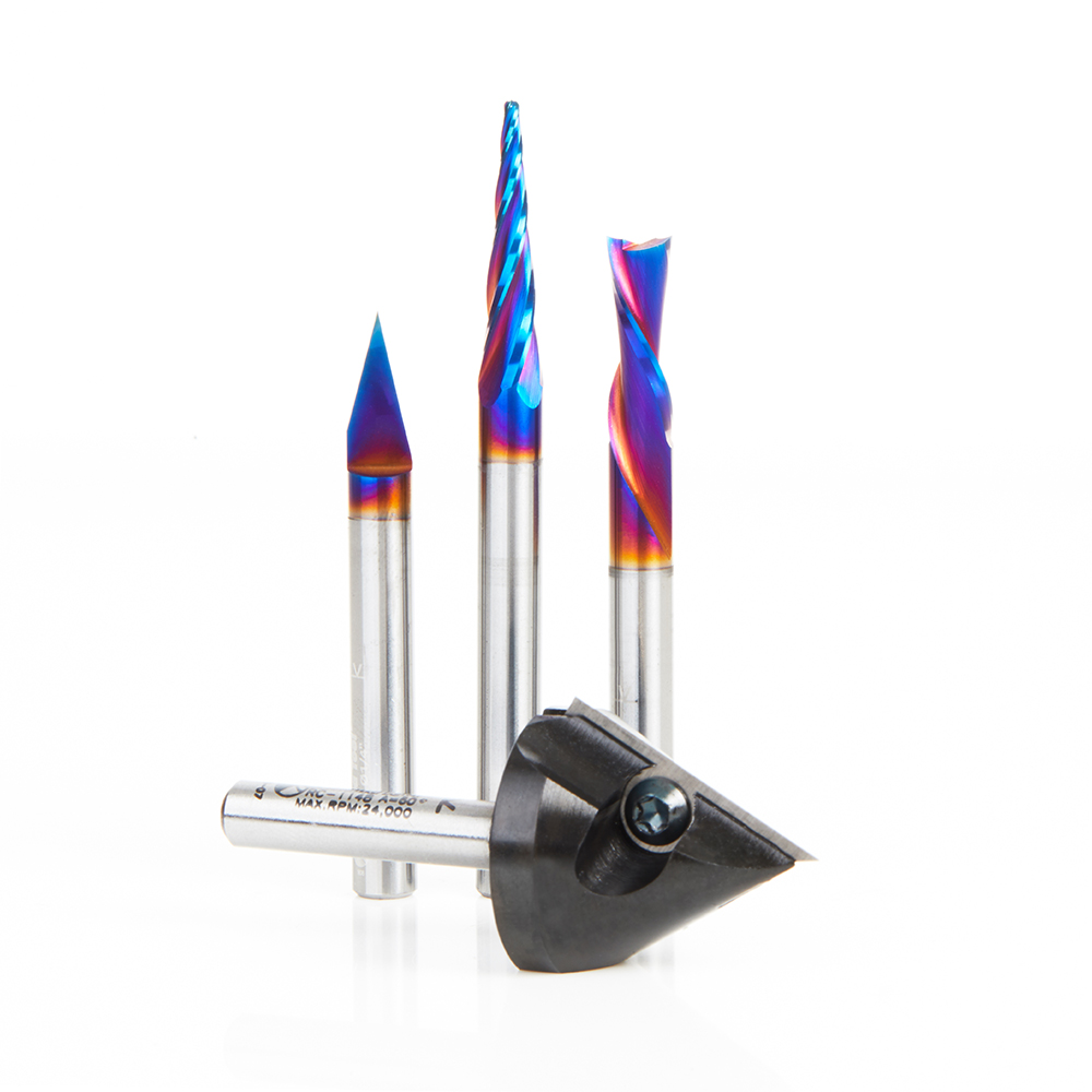 Amana AMS-102 X-Carve® CNC Router Bit Starter 4-Pc Pack, 1/4 Inch Shank