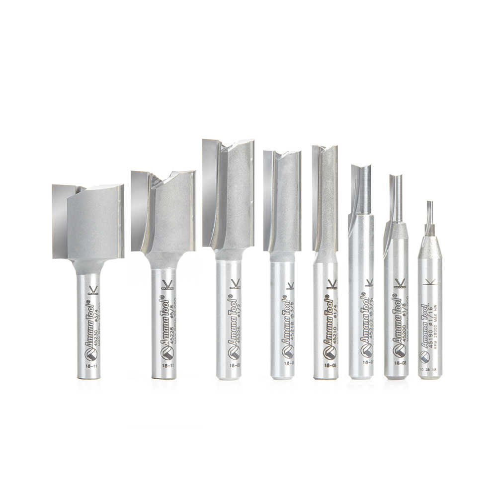 Amana AMS-103 8-Pc High Production Straight Plunge Collection, 1/4 Inch Shank