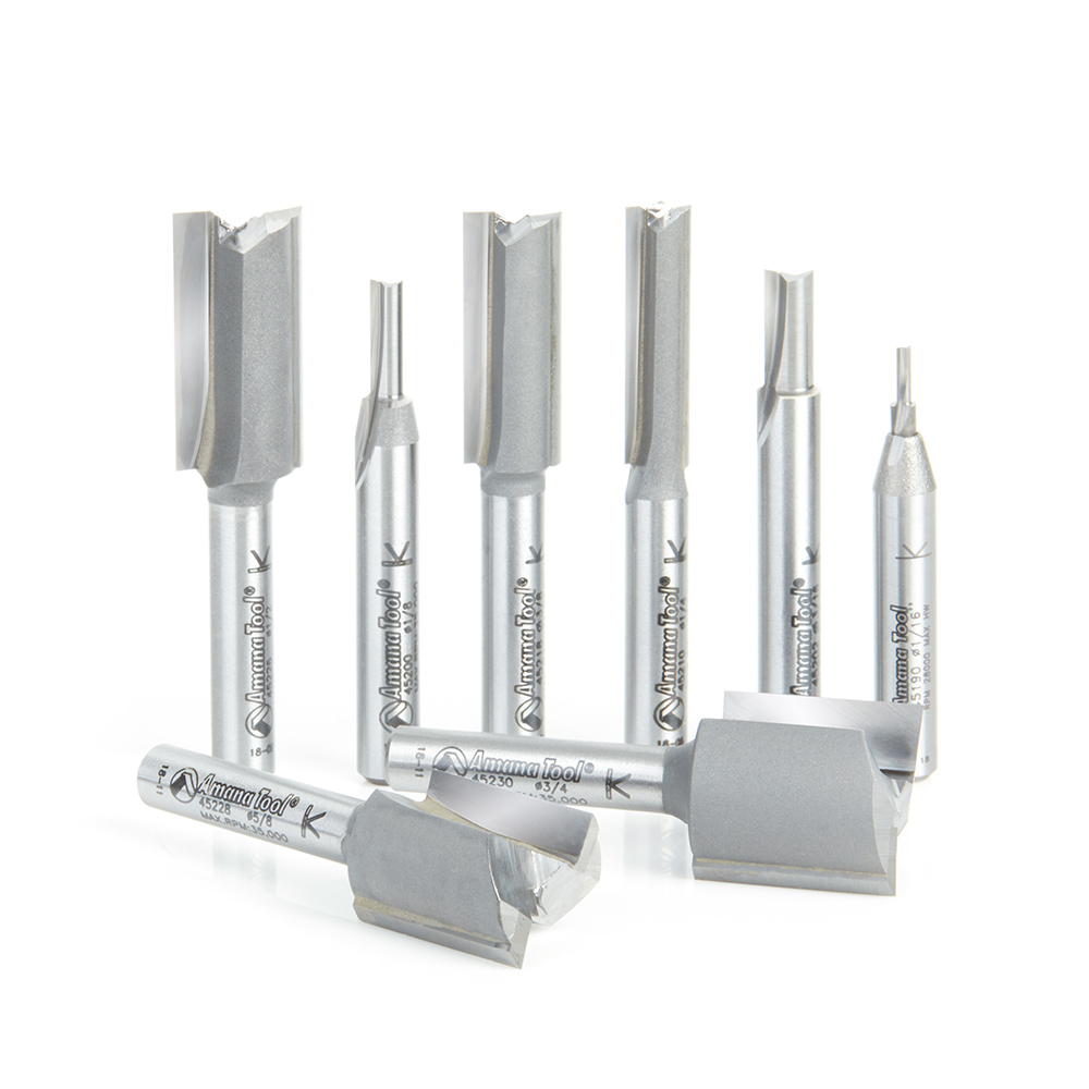 Amana AMS-103 8-Pc High Production Straight Plunge Collection, 1/4 Inch Shank