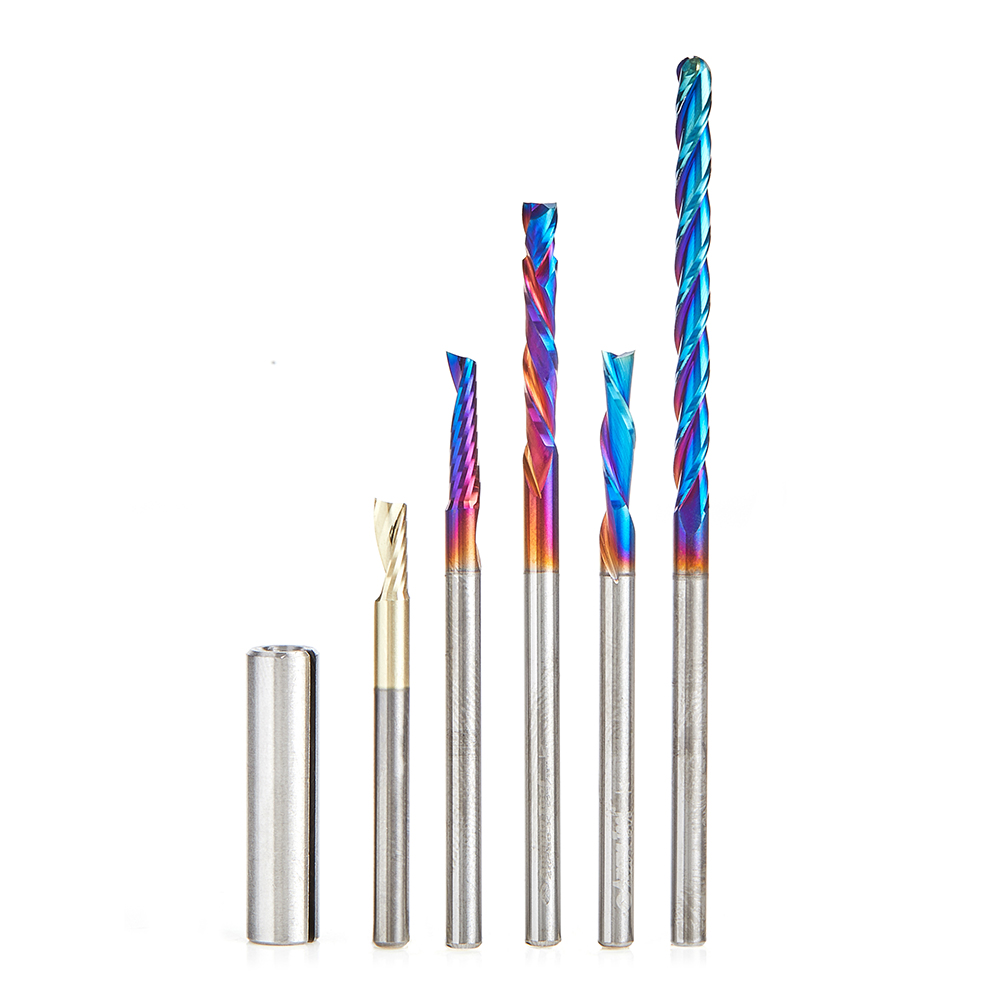 Amana AMS-112 5-Pc Solid Carbide Signmaking/Engraving CNC Router Bit Pack, 1/8 Shank