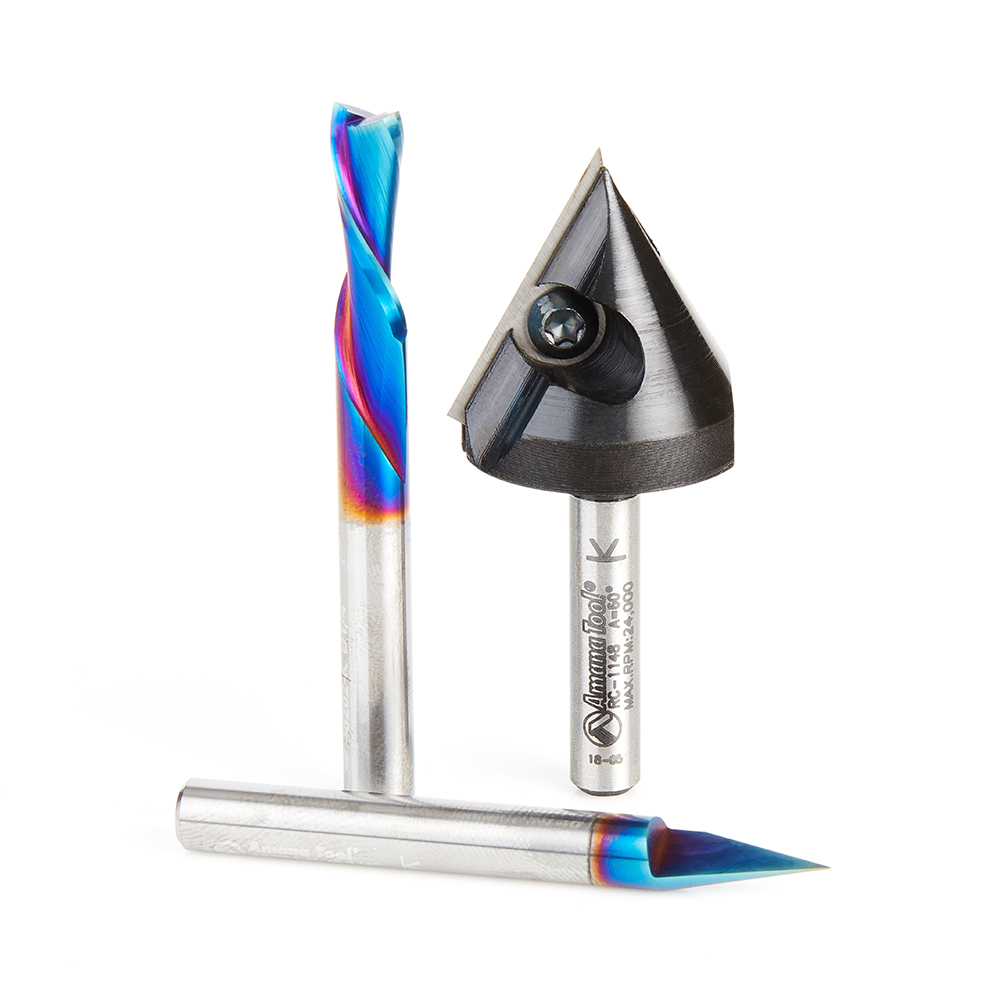 Amana AMS-113 3-Pc CNC Starter Router Bit Pack, 1/4 Inch Shank