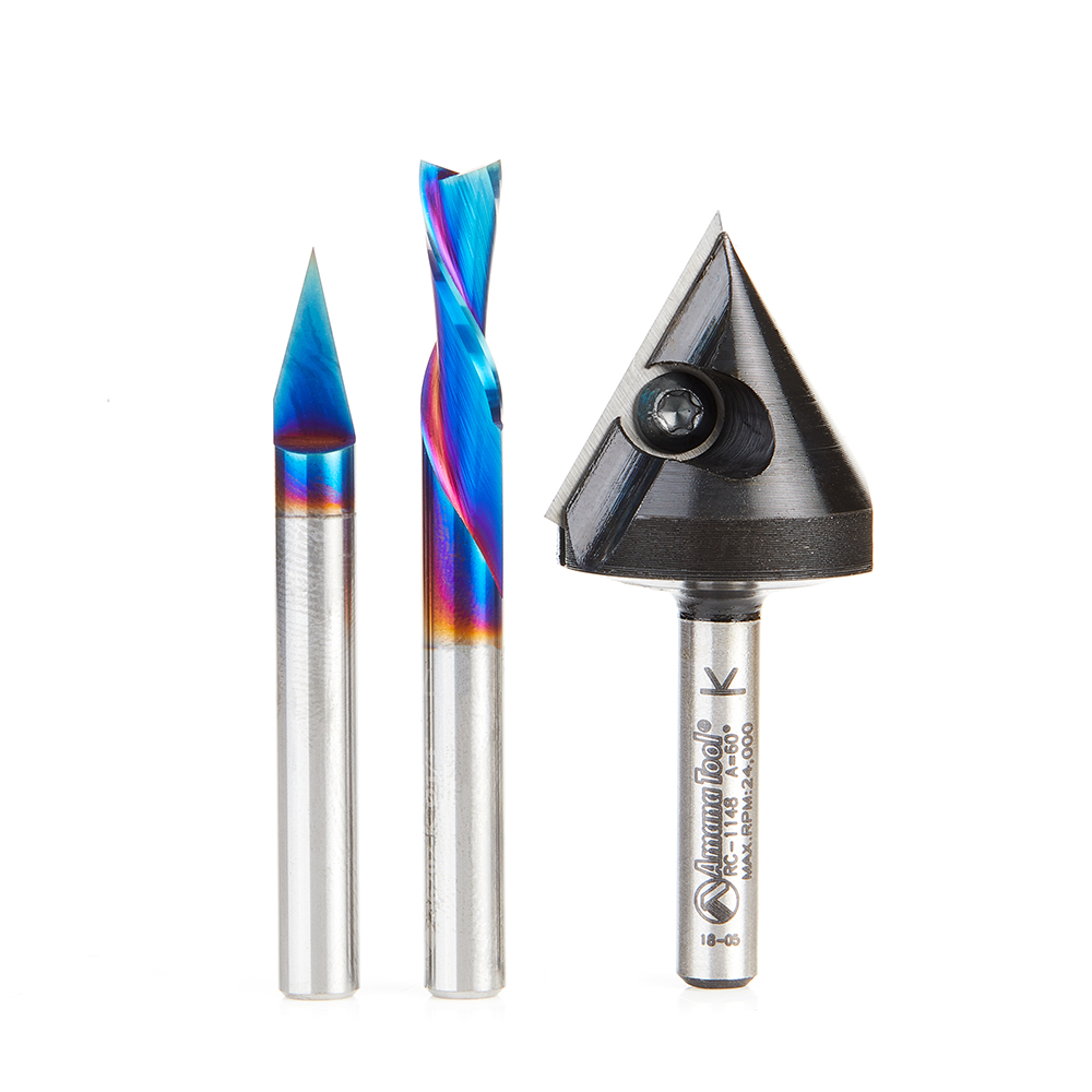 Amana AMS-113 3-Pc CNC Starter Router Bit Pack, 1/4 Inch Shank