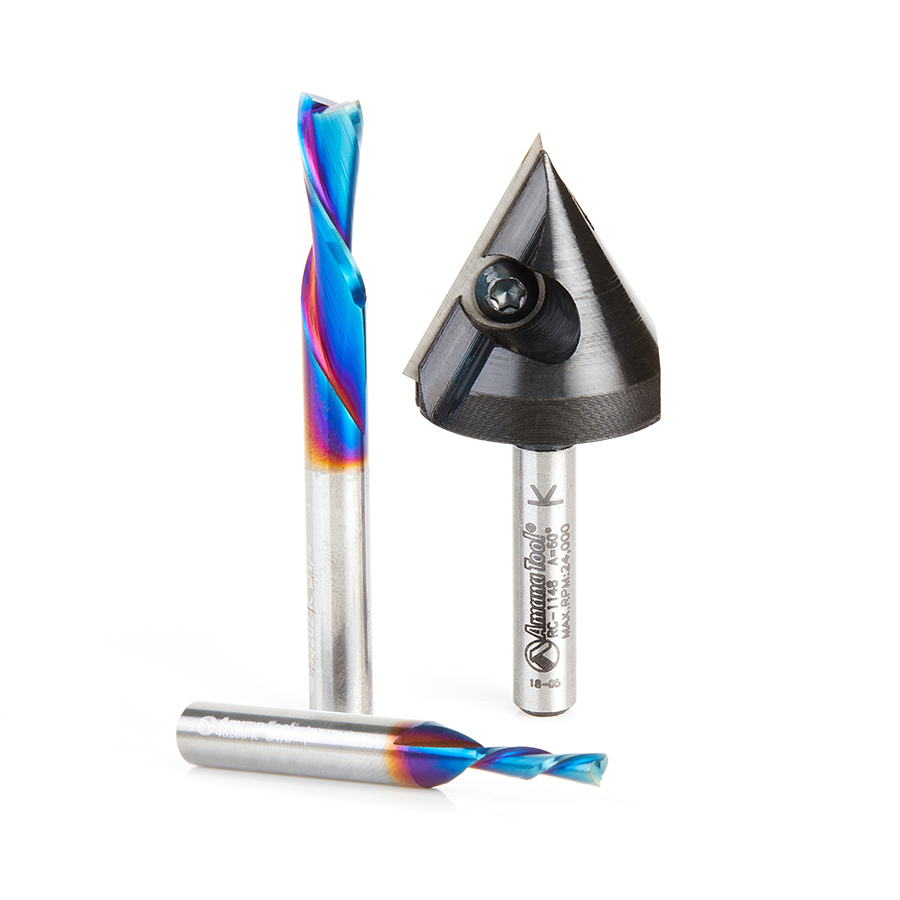 Amana AMS-119-T Matt's 3-PC Solid Carbide and Insert Carbide CNC Starter Pack, 1/4 Inch Shank Packed In Tanos Systainer Plastic Case