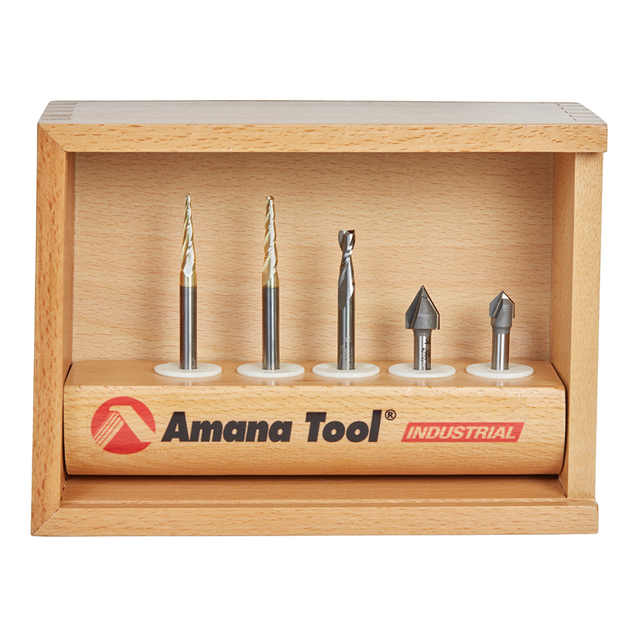 Amana AMS-127 5-Pc Starter Engraving CNC Router Bit Collection, 1/4 Inch Shank