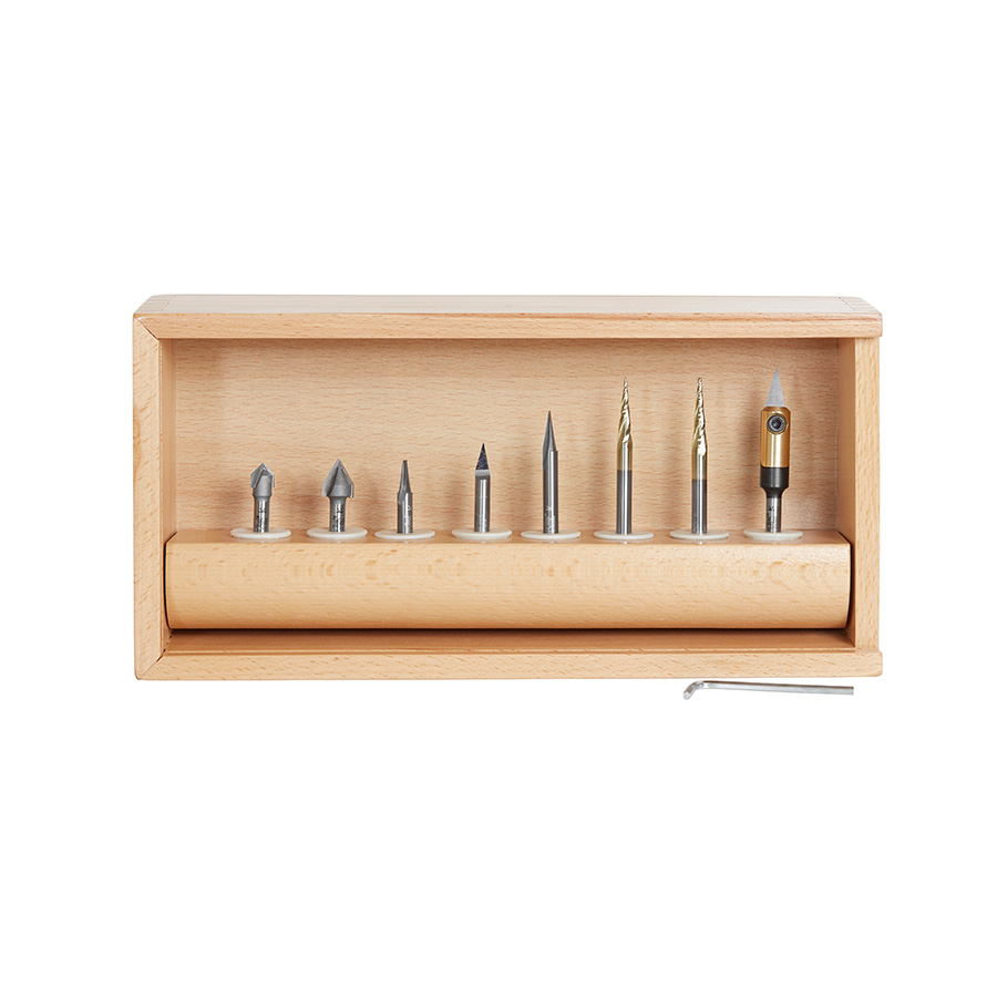 Amana AMS-128 8-Pc 'V' Carving CNC Router Bit Collection, 1/4 Inch Shank