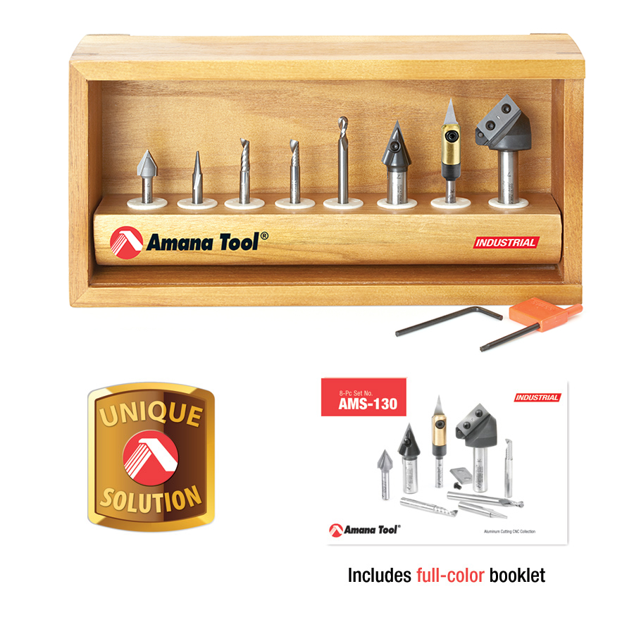 Amana AMS-130 8-Pc Signmaking Starter CNC Router Bit Collection, 1/4 & 1/2 Inch Shank