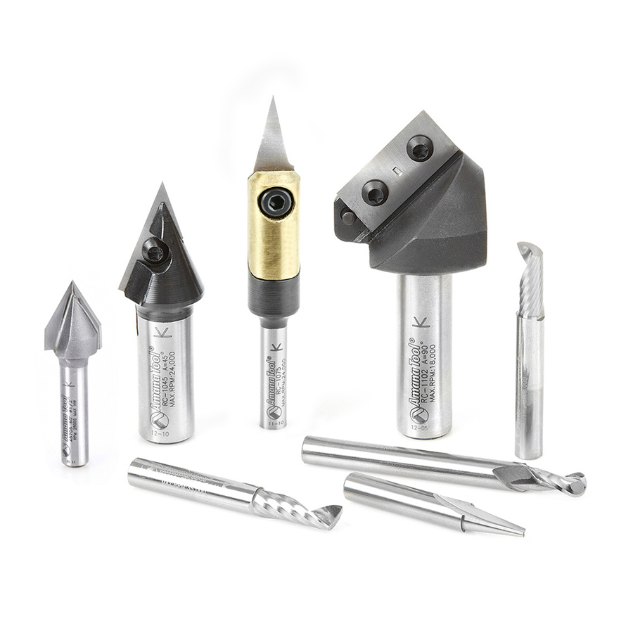 Amana AMS-130 8-Pc Signmaking Starter CNC Router Bit Collection, 1/4 & 1/2 Inch Shank