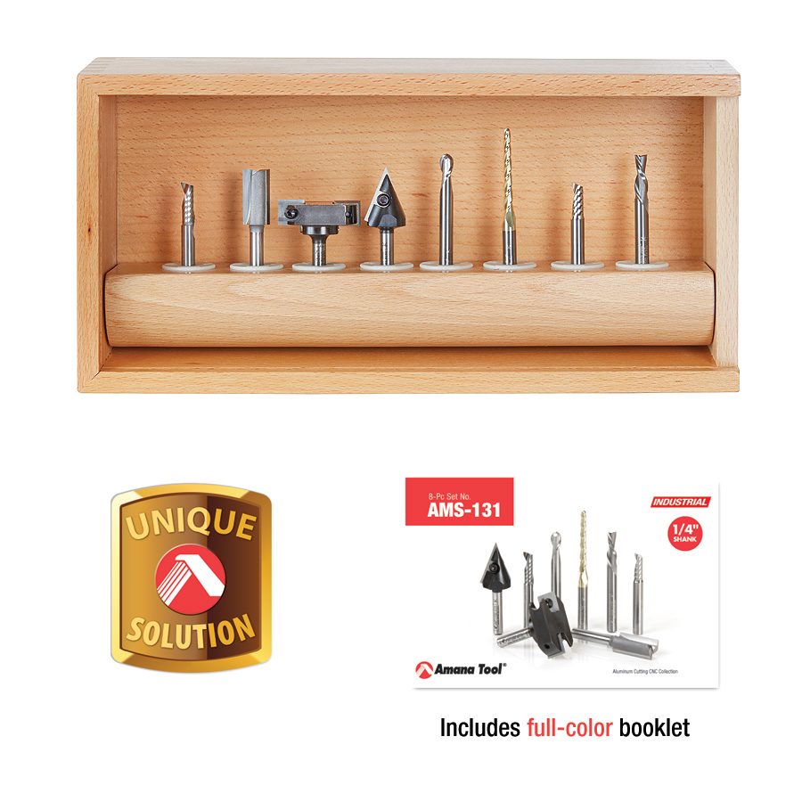 Amana AMS-131 8-Pc Signmaking Starter CNC Router Bit Collection II, 1/4 Inch Shank