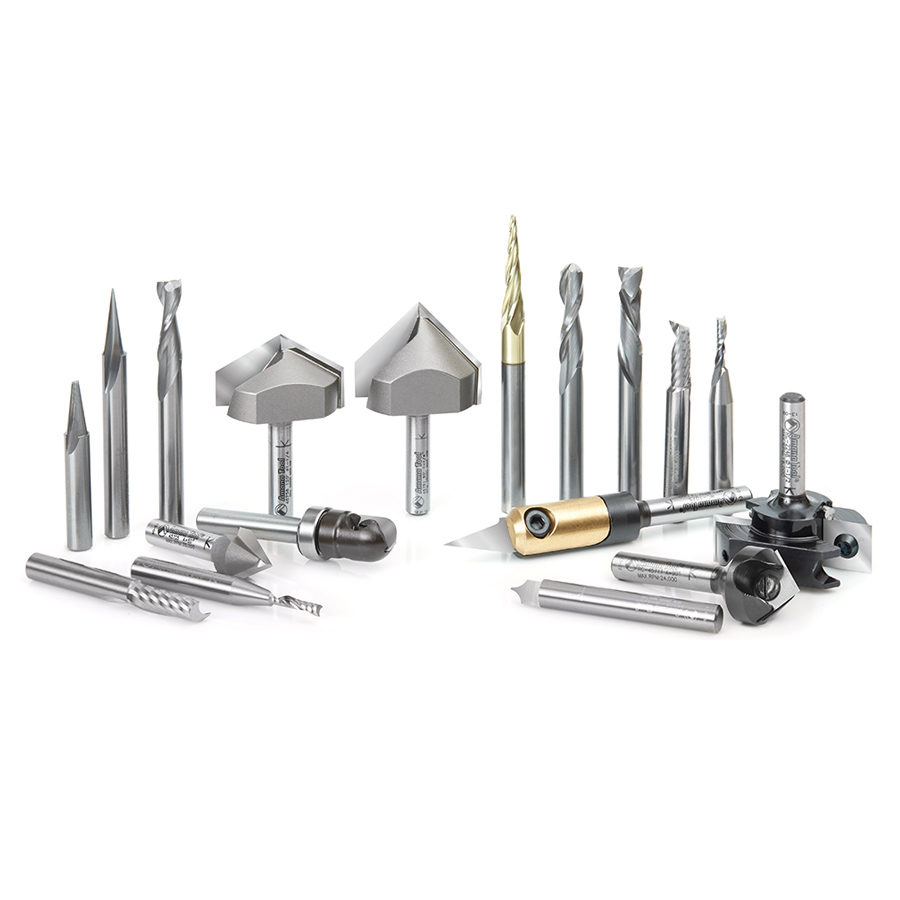 Amana AMS-132 18-Pc Signmaking Advanced CNC Router Bit Collection, 1/4 Inch Shank