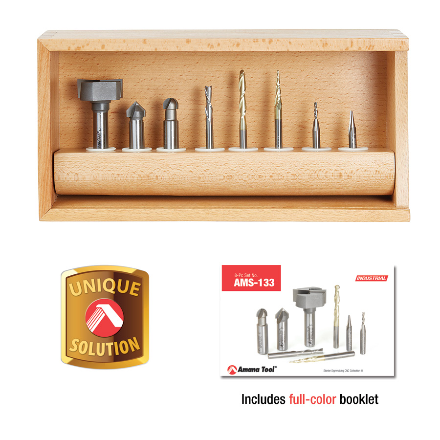 Amana AMS-133 8-Pc Signmaking Starter Router Bit Collection #III, 1/4 & 1/2 Inch Shank