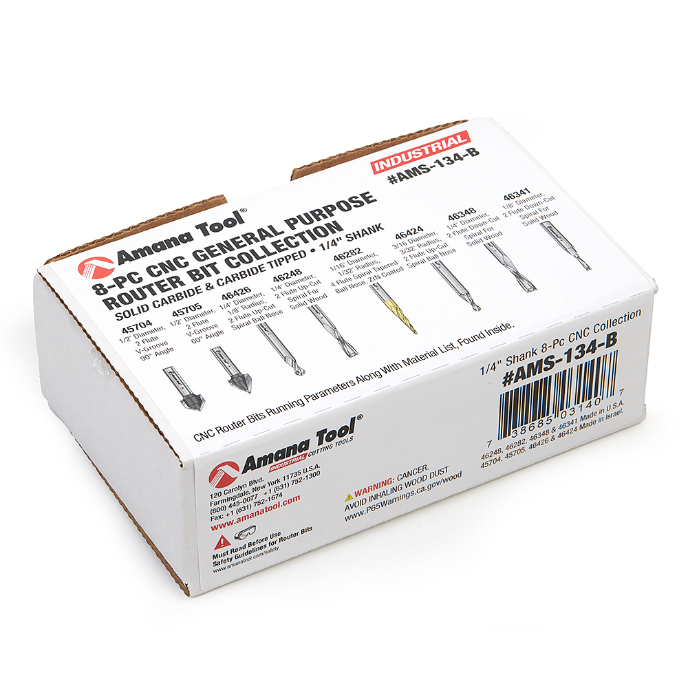Amana AMS-134-B 8-Pc General Purpose CNC Router Bit Collection, 1/4 Inch Shank