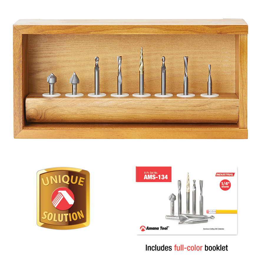 Amana AMS-134 8-Pc General Purpose CNC Router Bit Collection, 1/4 Inch Shank