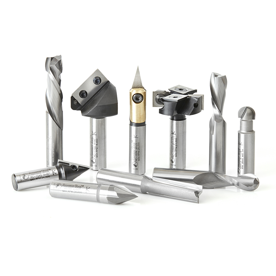 Amana AMS-138 10-Pc 3D, Signmaking, Lettering & Engraving CNC Router Bit Collection, 1/2 Inch Shank