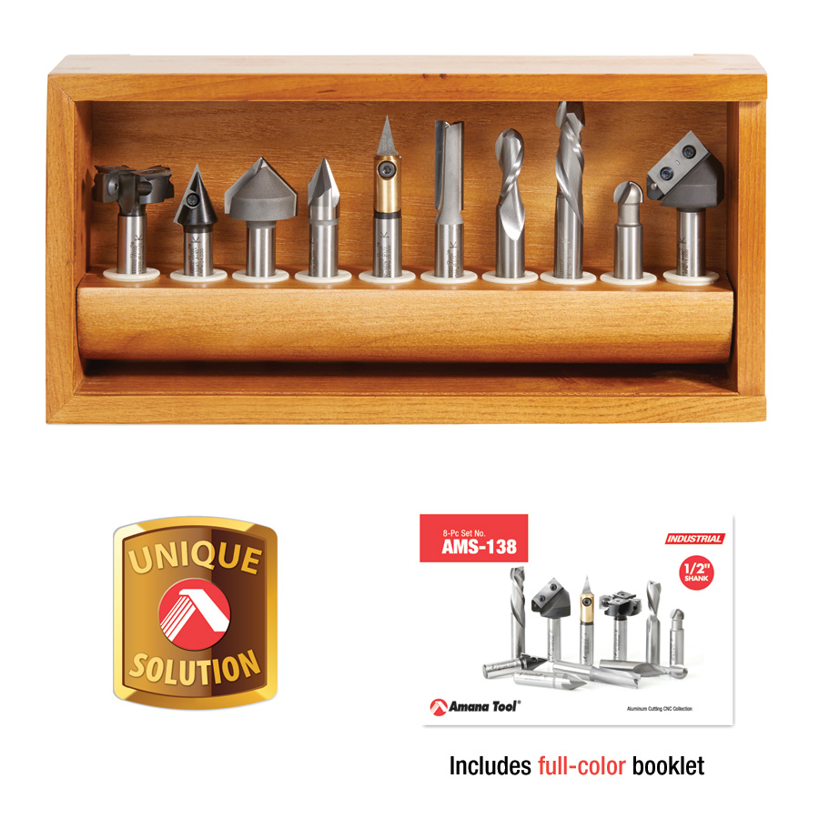 Amana AMS-138 10-Pc 3D, Signmaking, Lettering & Engraving CNC Router Bit Collection, 1/2 Inch Shank