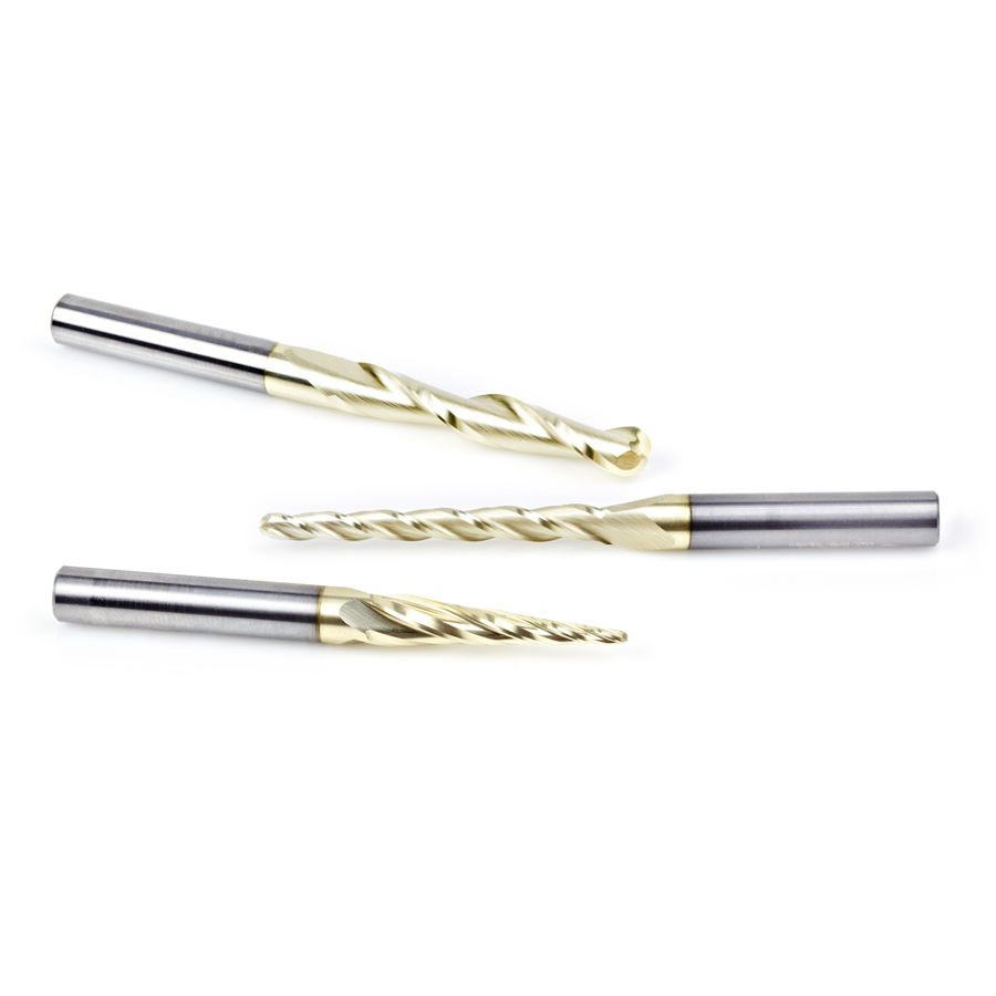 Amana AMS-149 3-Pc Solid Carbide Up-Cut Spiral Ball Nose CNC Router Bit Pack, 1/4 Inch Shank, Includes 1/8, 3/16 & 1/4 Diameters