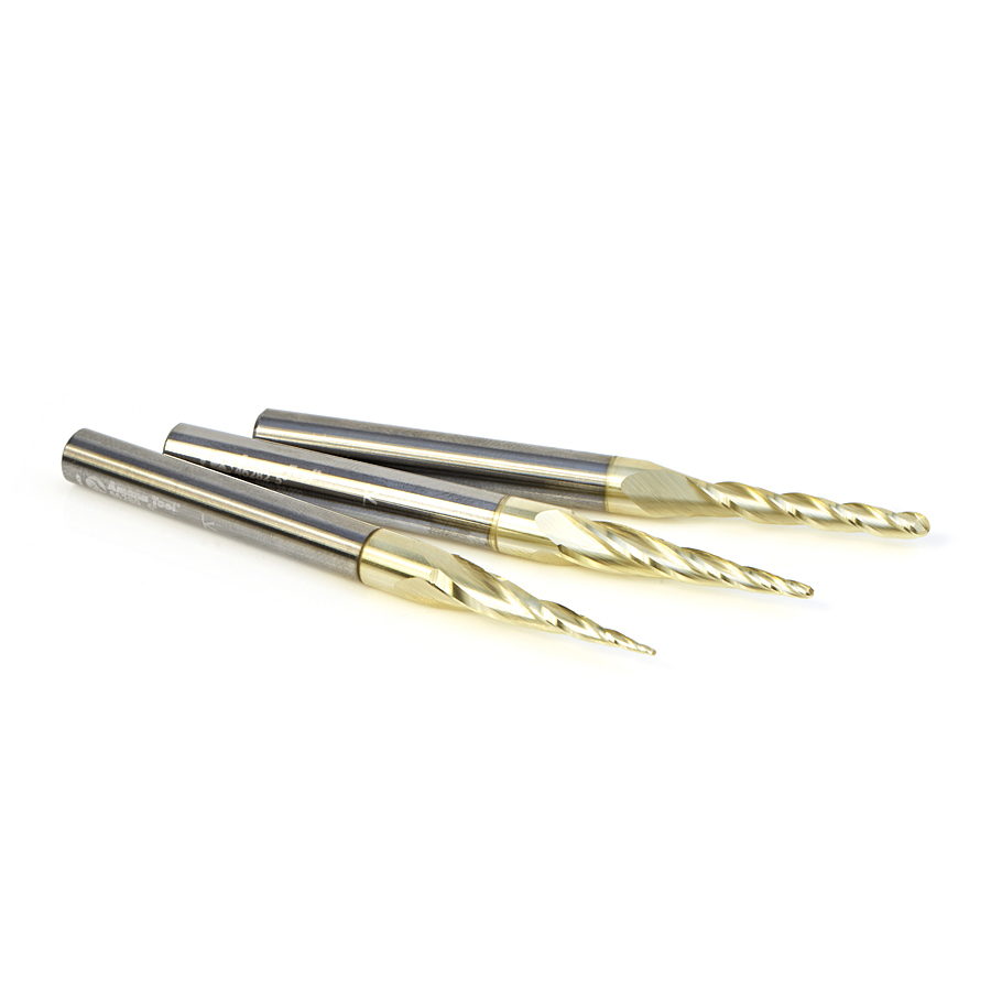 Amana AMS-144 3-Pc Solid Carbide Up-Cut Spiral 2D/3D Carving Ball Nose ZrN Coated CNC Router Bit Set, 1/4 Inch Shank, Includes 1/32, 1/16 & 1/8 Diameters
