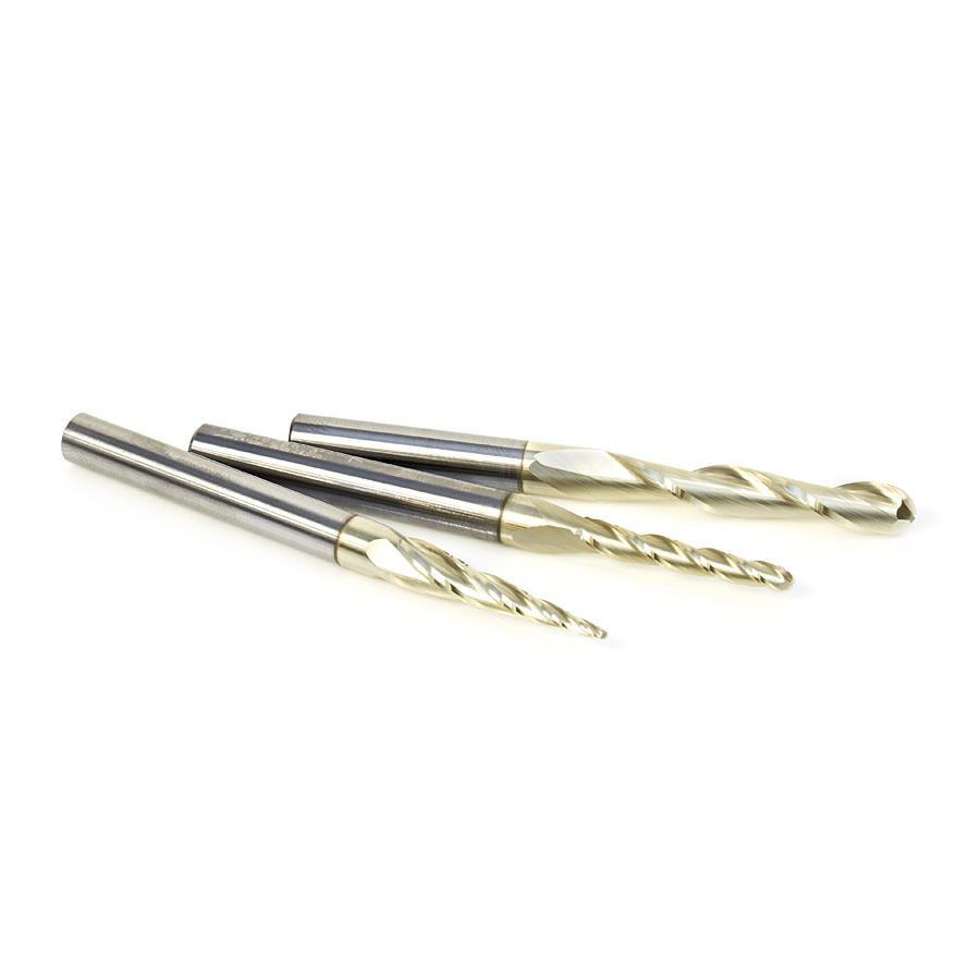 Amana AMS-146 3-Pc Solid Carbide Up-Cut Spiral 2D/3D Carving Ball Nose ZrN Coated CNC Router Bit Set, 1/4 Inch Shank, Includes 1/16, 1/8 & 1/4 Diameters