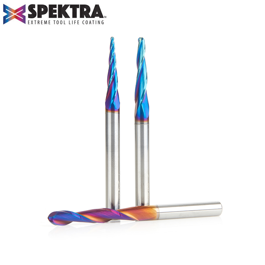 Amana AMS-146-K 3-Pc Solid Carbide Up-Cut Spiral 2D/3D Carving Ball Nose Spektra, Extreme Tool Life Coated CNC Router Bit Set, 1/4 Inch Shank, Includes 1/16, 1/8 & 1/4 Diameters